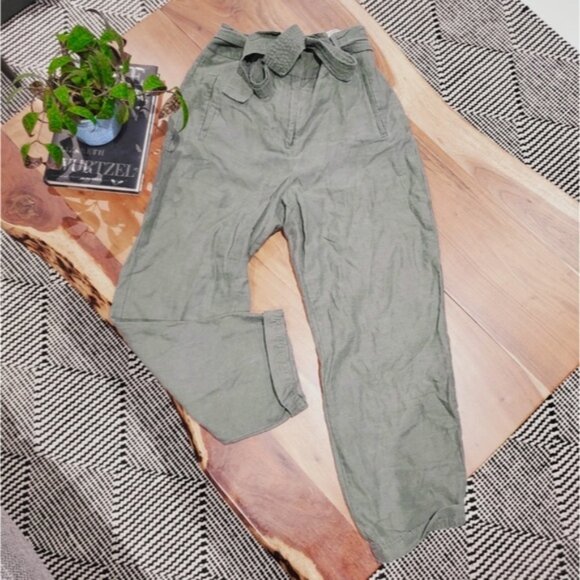 ARITZIA WILFRED "Jallade" Linen Tie Waist Trousers In Sage Green - Picture 2 of 13